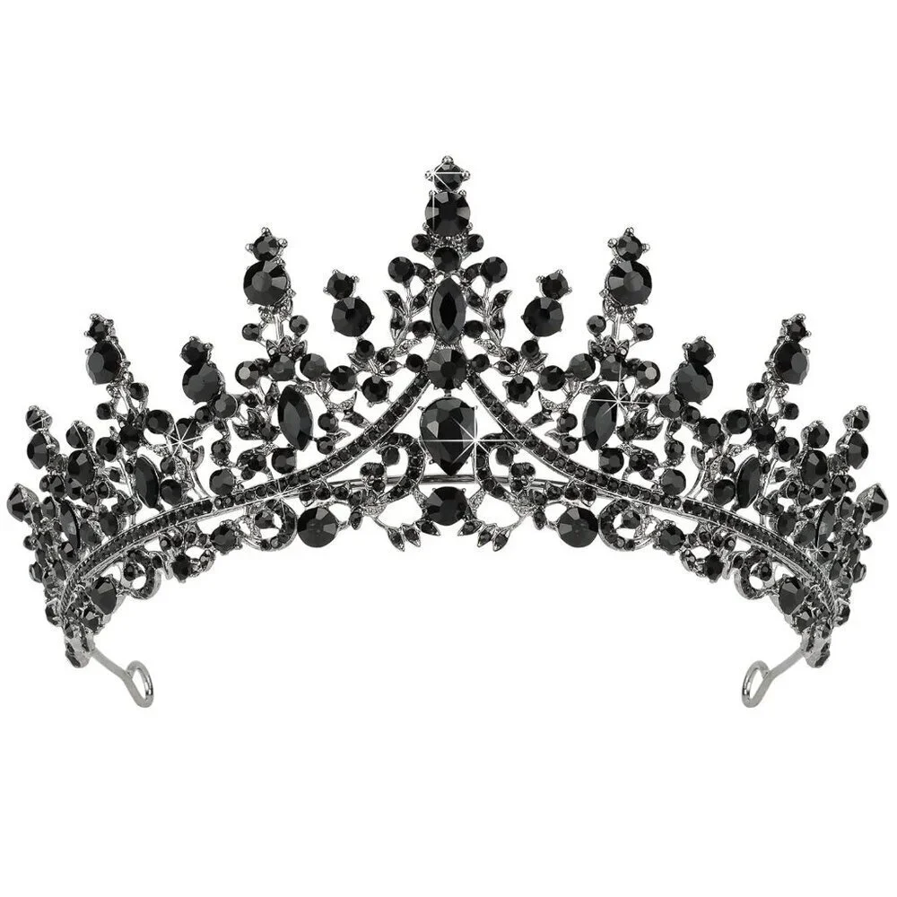 Women Black Gothic Tiara Crown Crystal Costume Prom Halloween Accessories